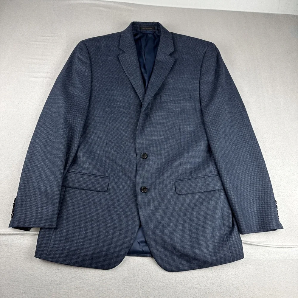Lauren Ralph Lauren Mens Navy Blue Houndstooth Sport Coat 42L Blazer Office